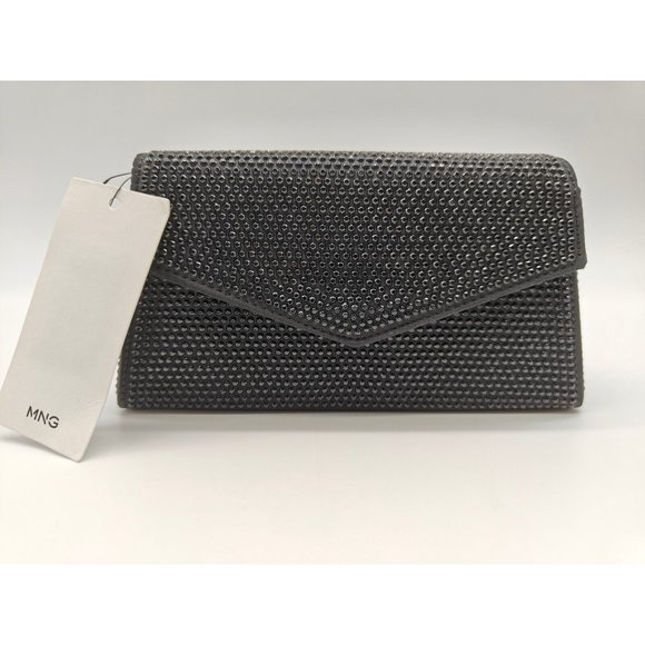 MANGO MNG rhinestone embellished box clutch shoulder bag	- BLACK - Picture 4 of 10